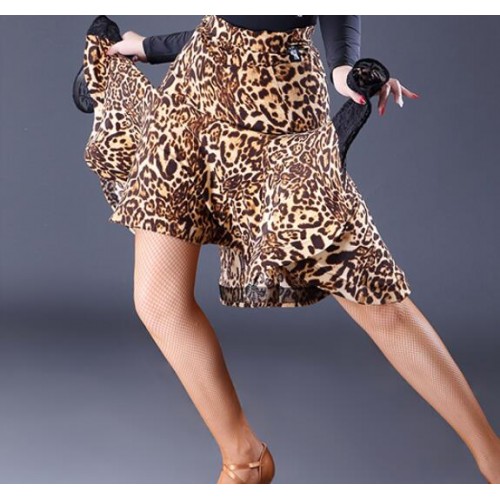 Women's latin skirts female competition lady leopard ballroom salsa chacha rumba ballroom dance skirts 